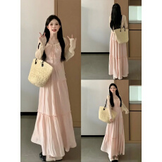 批发法式复古甜美风蕾丝拼接气质吊带连衣裙女学生+防晒薄披肩两件套