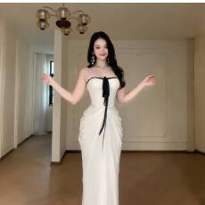 批发GirlsAt18 性感白色挂脖抹胸<b class='q'>连衣</b>裙女高级生日礼服裙修身度假<b class='q'>长裙</b>