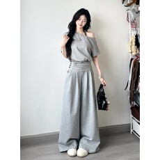 批发盐系炸街<b class='q'>运动</b>服套装女夏季<b class='q'>宽松</b>韩版时尚高级感短袖长裤休闲两件套