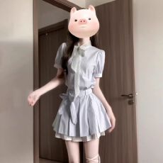 批发韩系条纹<b class='q'>衬衫</b>连衣裙子女夏季2026新款miu系穿搭独特漂亮绝美短裙