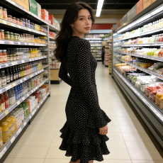 批发法式黑色波点<b class='q'>连衣裙</b>女2026春秋新款长袖<b class='q'>喇叭袖</b>收腰显瘦荷叶边短裙