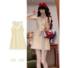 批发法式气质小香风娃娃领<b class='q'>无袖</b>女夏季洋气减龄chic收腰别致娃娃领短裙