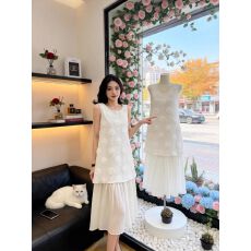 批发2026常规款度假风休闲超好看春夏装重工立体花朵背心中<b class='q'>长裙</b>女短袖