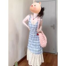 批发2026款新品超好看绝美蓝色格子吊带<b class='q'>连衣裙</b>长款独特绝美<b class='q'>无袖</b>小裙子