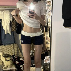 批发美式辣妹撞色低腰<b class='q'>运动</b>短裤女早春新款外穿裤子