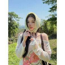 批发原版面料印花长袖t恤女夏季新款超好看休闲宽松露肩防晒罩衫上衣