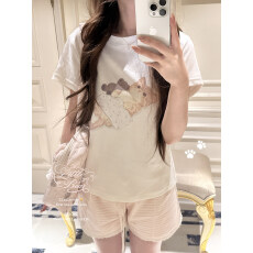 批发精棉双面夏季可爱原创手绘小猫印花正肩短袖T恤<b class='q'>女</b>简约显瘦短上衣