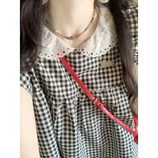 批发法式甜美坎肩连衣<b class='q'>裙</b>女夏季小个子<b class='q'>裙</b>子娃娃领格子<b class='q'>裙</b>飞飞袖气质短<b class='q'>裙</b>