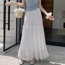 批发垂坠感白色半身裙女2026<b class='q'>夏</b>季新款蕾丝花边雪纺裙a字大摆百褶长裙