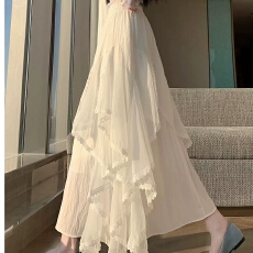 批发不规则蕾丝蛋糕半身裙女<b class='q'>春</b>季松紧高腰显瘦荷叶边a字伞裙百褶长裙