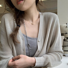 批发韩系纯色质感开衫2026年夏季款女装宽松显瘦长袖V领针织<b class='q'>防晒</b>衫
