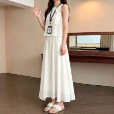 批发法式两件套<b class='q'>套装</b>女2026新款夏蝴蝶结无袖镂空蕾丝上衣+半身裙显瘦