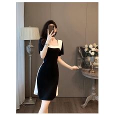 批发设计感新款法式<b class='q'>连衣裙</b>收腰显瘦拼接夏裙子小众黑白气质<b class='q'>拼色</b>打底裙