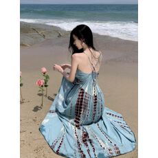 批发波西米亚度假<b class='q'>连衣裙</b>女夏季新款法式旅游拍照海边沙滩裙气质长裙子