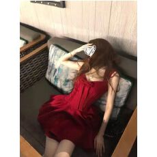 批发法式蝴蝶结红色吊带连衣<b class='q'>裙</b>女夏季富家千金公主小<b class='q'>礼服</b>收腰无袖短<b class='q'>裙</b>