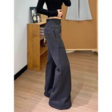 批发曼巴棉320克 美式辣妹休闲<b class='q'>高腰</b>显瘦直筒阔腿微喇叭裤子