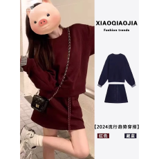 批发慵懒风休闲运动套装裙女春秋2024新款宽松<b class='q'>卫衣</b>短裙时尚洋气两件套