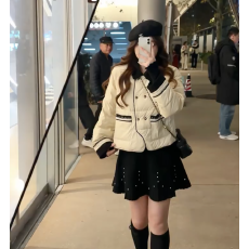 批发2026秋冬季面包服女杏色短款棉服小香风<b class='q'>甜美</b>新款超好看小个子上衣