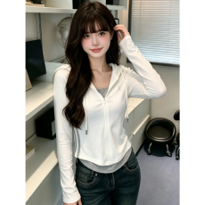 批发拉链侧边条纹收腰打底短上衣女