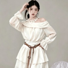 批发波西米亚<b class='q'>一字肩</b><b class='q'>连衣裙</b>女2026年春夏新款收腰长袖蛋糕短裙