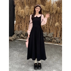 批发假两件娃娃领连衣裙女春秋新款<b class='q'>大码</b>胖mm显瘦收腰巨好看漂亮长裙子