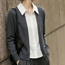 批发包芯纱洗水针织假两件女休闲显瘦叠穿<b class='q'>衬衫</b>POLO开衫秋季上衣