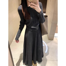 批发温柔风深灰色白色圆领长袖两件套毛针织套装 显瘦气质<b class='q'>通勤</b>