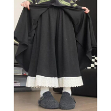 批发慵懒蕾丝花边裙裤女秋冬2025新款高腰宽松显瘦a子垂感加绒阔腿裤