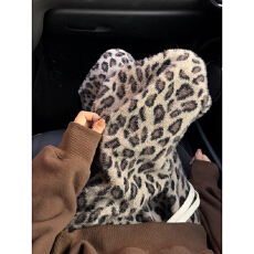 毛绒豹纹阔腿裤女秋冬2025新款宽松显瘦小个子直筒加绒保暖糯米裤