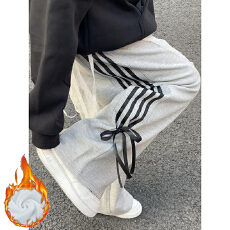 批发设计感蝴蝶结条纹<b class='q'>运动</b>裤<b class='q'>女</b>秋冬2025新款高腰宽松直筒休闲阔腿<b class='q'>裤</b>