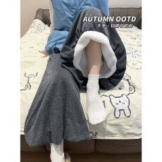 批发深灰色羊羔绒<b class='q'>花苞</b><b class='q'>裙</b>裤女秋冬2025新款高腰宽松垂感a字加绒阔腿裤