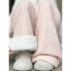 批发羊羔绒加绒加厚棉裤<b class='q'>女</b>秋冬2025新款高腰<b class='q'>直筒</b>休闲小个子窄版阔腿<b class='q'>裤</b>