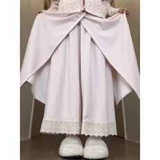 批发粉色假两件糯米裙裤女2026新款加绒慵懒高腰小个子蕾丝拼接阔腿裤