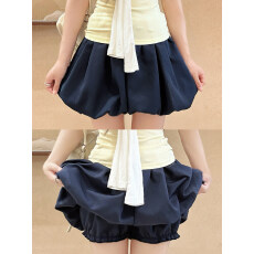 批发立体腰#花苞短裙女夏薄小个子高腰显瘦<b class='q'>半身</b>裙a字防走光<b class='q'>蓬蓬裙</b>裤