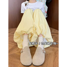 批发黄色灯笼花苞<b class='q'>裙裤</b><b class='q'>女</b>2026夏季新款高腰宽松显瘦休闲小个子阔腿<b class='q'>裤</b>