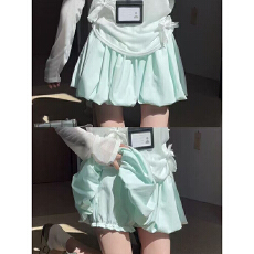 批发薄荷绿蓬蓬花苞裙裤女夏季2026新款防走光高腰显瘦显瘦百褶短裙