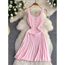 批发小个子性感V领吊带<b class='q'>连衣裙</b>女2026年夏季新款条纹针织A字打底中长裙