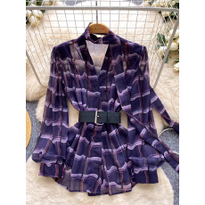 批发法式设计感V领绑带收腰<b class='q'>长袖</b>印花<b class='q'>衬衫</b>女轻熟风通勤轻奢气质上衣