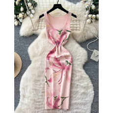 批发法式度假风印花吊带包臀<b class='q'>连衣裙</b>女辣妹风<b class='q'>高腰</b>修身显瘦设计感包臀裙