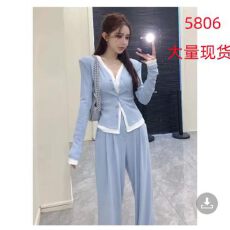 批发韩系慵懒风假两件长袖上衣阔腿裤子两件套<b class='q'>女</b>秋季新款时尚休闲套<b class='q'>装</b>