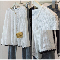 批发实拍胖mm木耳花边圆领磨毛蕾丝衫长袖衬衫女秋冬气质内搭打底小衫