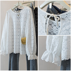 批发实拍胖mm韩系长袖蕾丝衫早秋流行穿搭女装巨好看宽松打底衬衫上衣