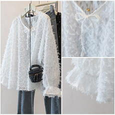 批发实拍胖mm重工流苏蕾丝衬衫女士秋季新款设计感小众上衣长袖气质