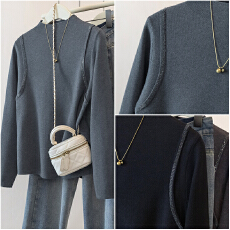 批发实拍胖mm半高领打底毛衣女内搭秋冬设计感烫钻上衣欧版长袖针织衫