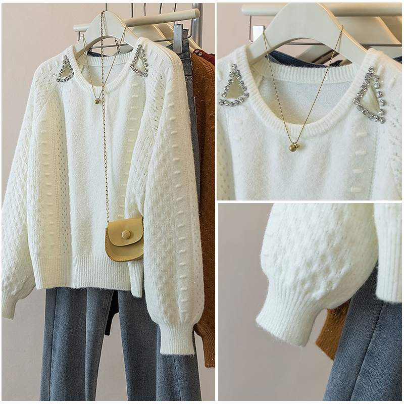 MY14868# 胖mm镂空亮丝圆领针织打底衫秋冬款宽松减龄内搭洋气减龄毛...