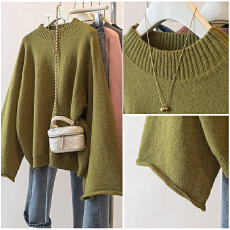 批发实拍胖mm秋冬款圆领蝙蝠长袖针织衫上衣百搭休闲显瘦保暖<b class='q'>宽松</b>毛衣