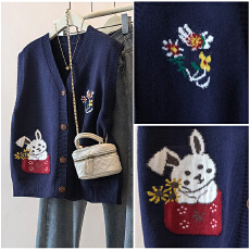 批发实拍胖mmV领宽松毛针织开衫马甲<b class='q'>背心</b>秋冬坎肩卡通<b class='q'>图案</b>叠穿马夹