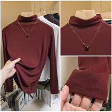 批发实拍胖mm半高领<b class='q'>打底衫</b>新款秋冬季针织内搭中领修身时髦洋气上衣