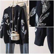 批发实拍胖mm重工亮片羊绒针织衫慵懒高级感长袖<b class='q'>打底衫</b>独特漂亮毛衣