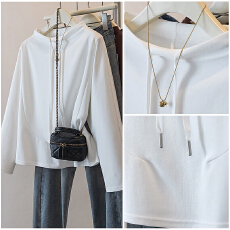 批发实拍<b class='q'>胖</b><b class='q'>mm</b><b class='q'>抽</b>绳立领长袖卫衣打底衫女春款新款显瘦今年流行爆款上衣